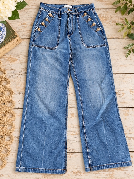 LOFT Denim - LOFT Medium Blue High-Rise Sailor  Wide Leg Button-Accent Jeans 2/26